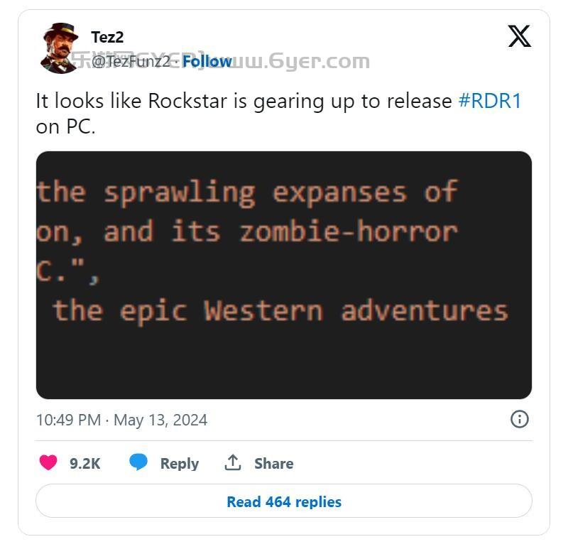 R星游戏启动器文件中提及《荒野大镖客1》PC版