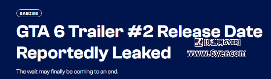 《GTA6》新预告片发布时间曝光