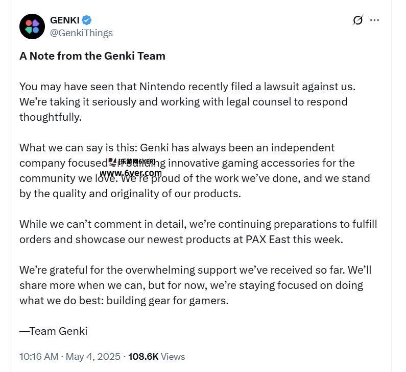 任天堂起诉泄露事件升级 Genki公司现已回应