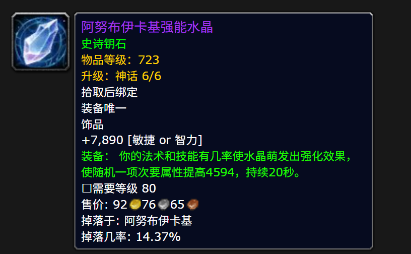 魔兽世界阿努布伊卡基强能水晶属性效果一览