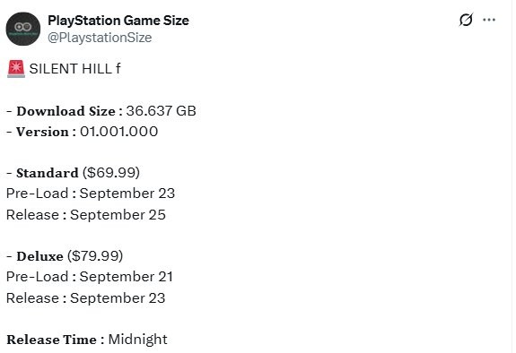 9月21日开启！ 《寂静岭f》公布大小与预载时间